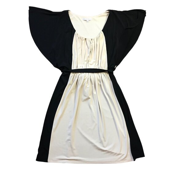 Sandra Darren Colorblock Dress Womens Size 10 Knee Length Sleeveless Black Khaki - Picture 1 of 8
